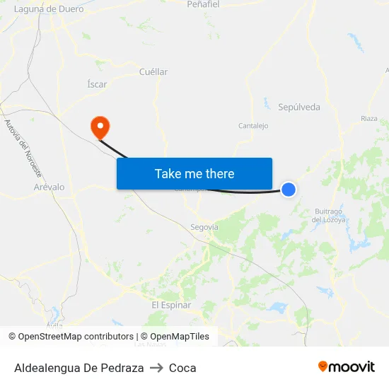 Aldealengua De Pedraza to Coca map