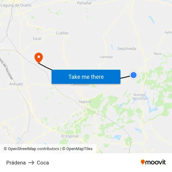 Prádena to Coca map