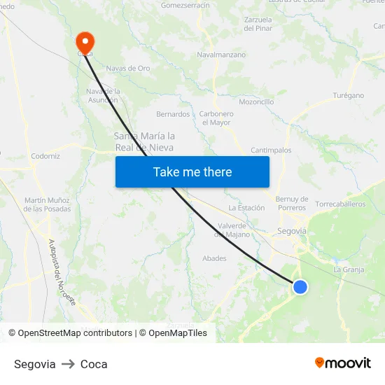 Segovia to Coca map