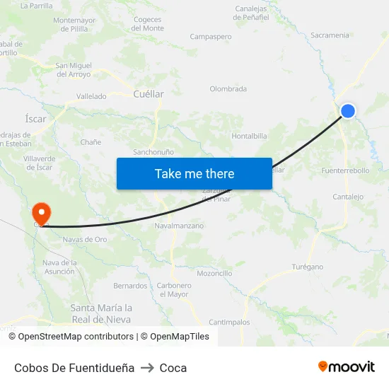 Cobos De Fuentidueña to Coca map