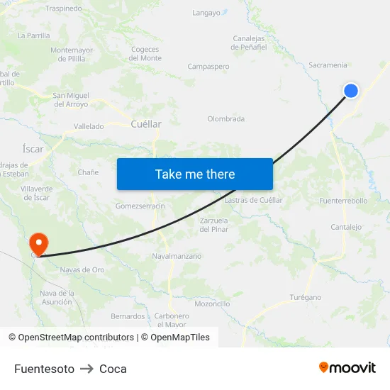 Fuentesoto to Coca map