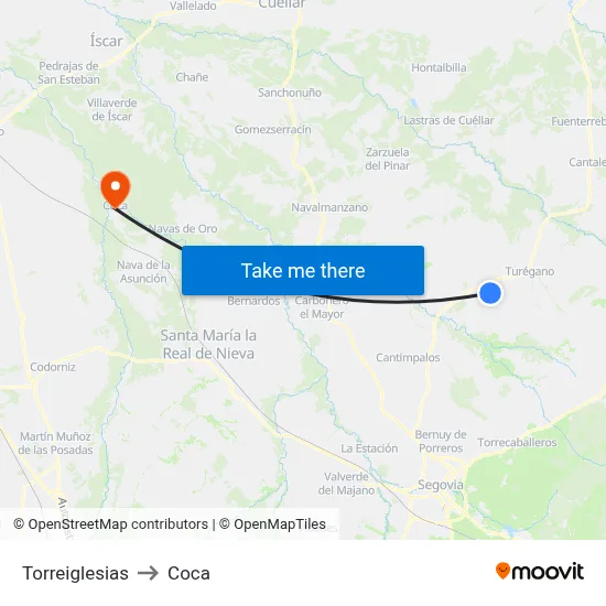 Torreiglesias to Coca map