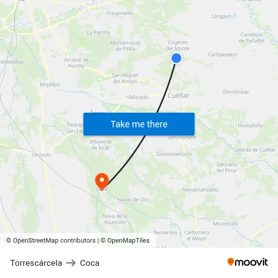 Torrescárcela to Coca map