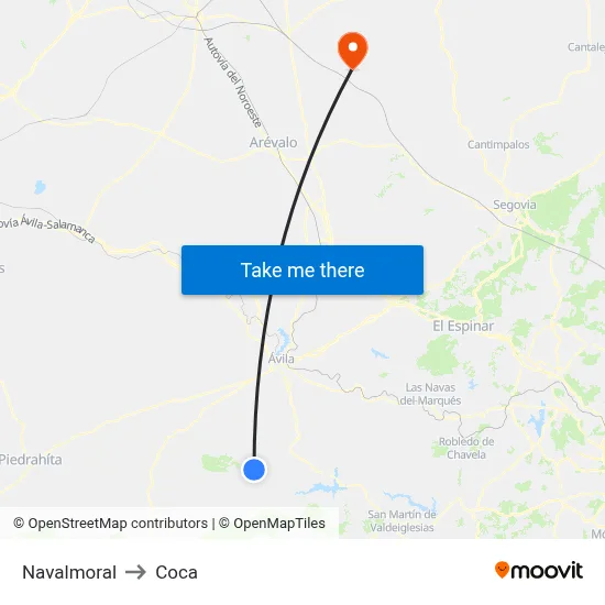 Navalmoral to Coca map