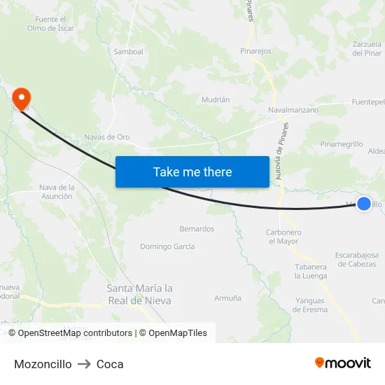 Mozoncillo to Coca map