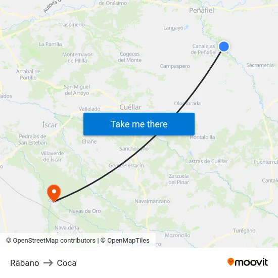 Rábano to Coca map
