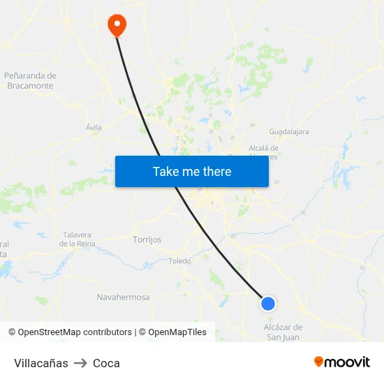 Villacañas to Coca map