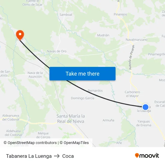 Tabanera La Luenga to Coca map