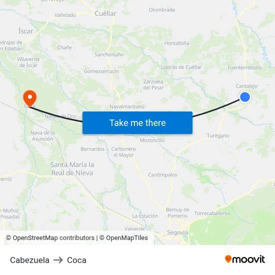 Cabezuela to Coca map