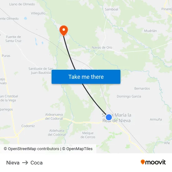 Nieva to Coca map