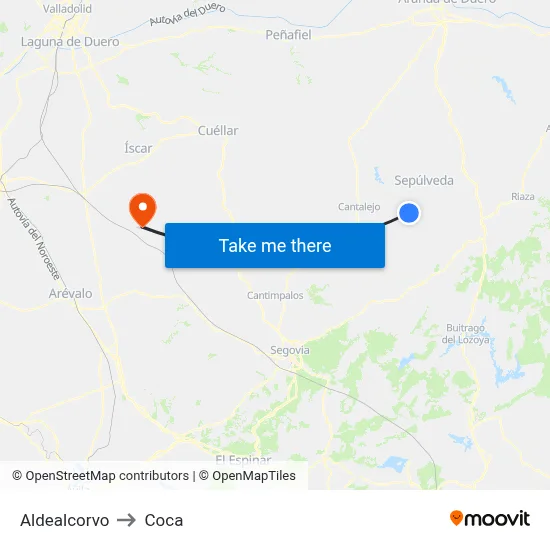 Aldealcorvo to Coca map