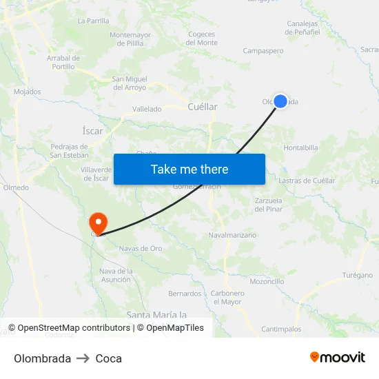Olombrada to Coca map
