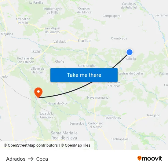 Adrados to Coca map