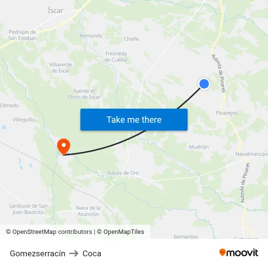 Gomezserracín to Coca map
