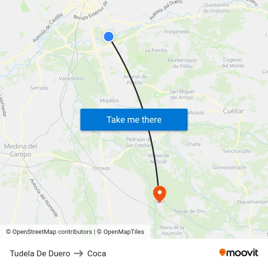 Tudela De Duero to Coca map