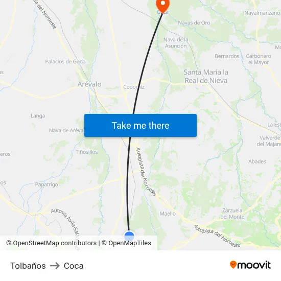 Tolbaños to Coca map