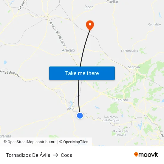 Tornadizos De Ávila to Coca map