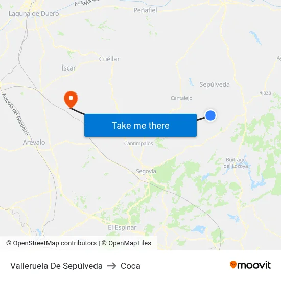 Valleruela De Sepúlveda to Coca map