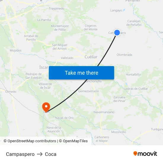 Campaspero to Coca map