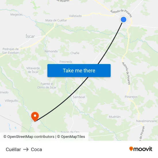 Cuéllar to Coca map