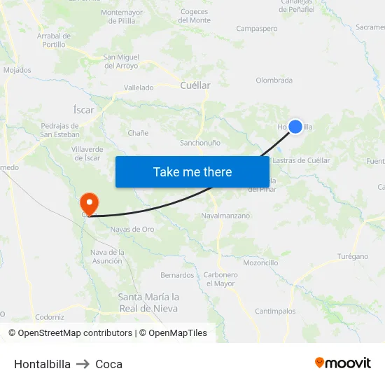 Hontalbilla to Coca map