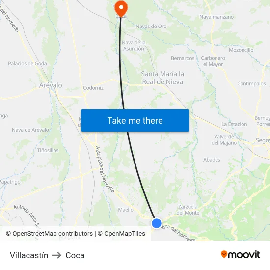 Villacastín to Coca map