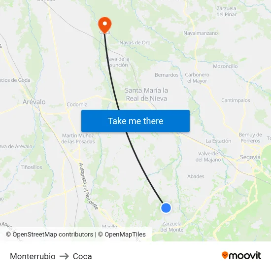 Monterrubio to Coca map
