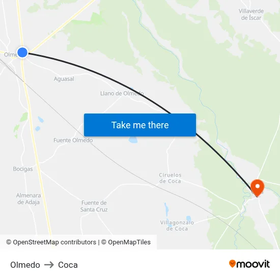 Olmedo to Coca map