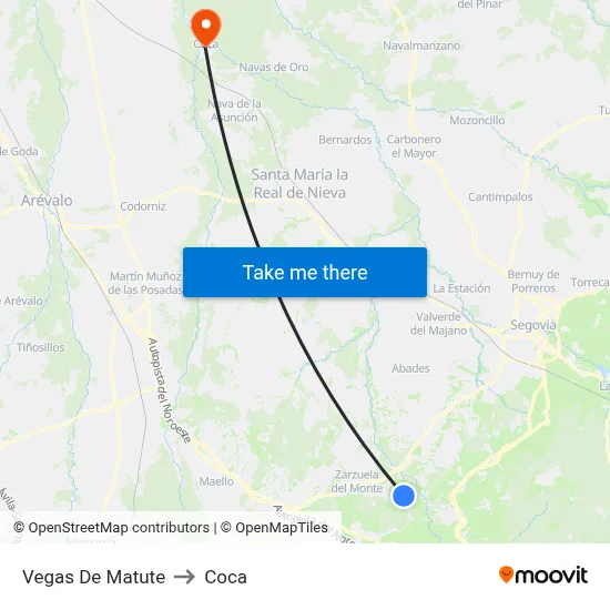 Vegas De Matute to Coca map