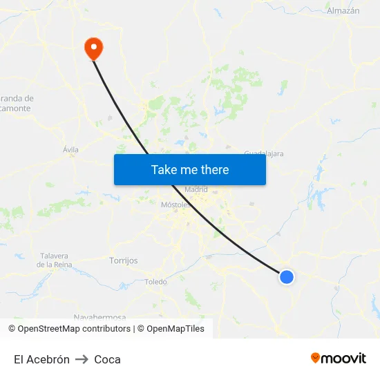 El Acebrón to Coca map