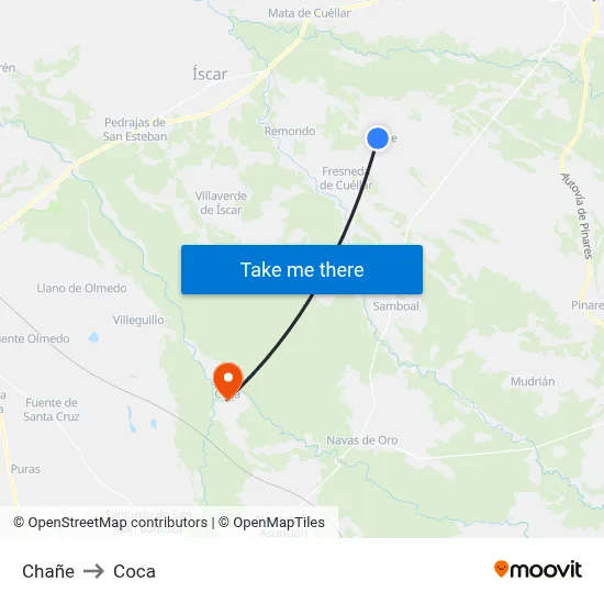 Chañe to Coca map