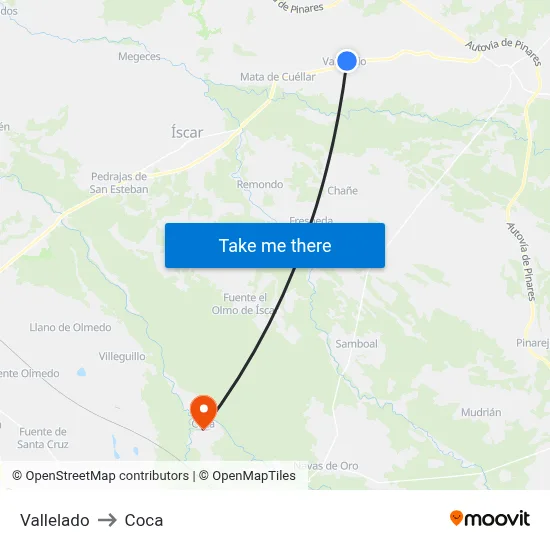 Vallelado to Coca map