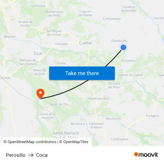 Perosillo to Coca map
