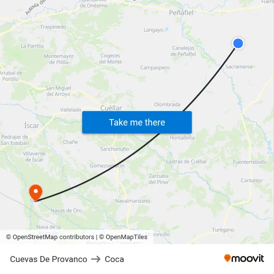 Cuevas De Provanco to Coca map
