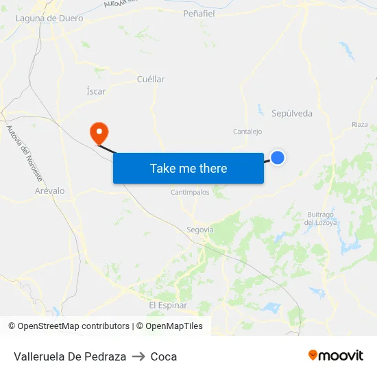 Valleruela De Pedraza to Coca map