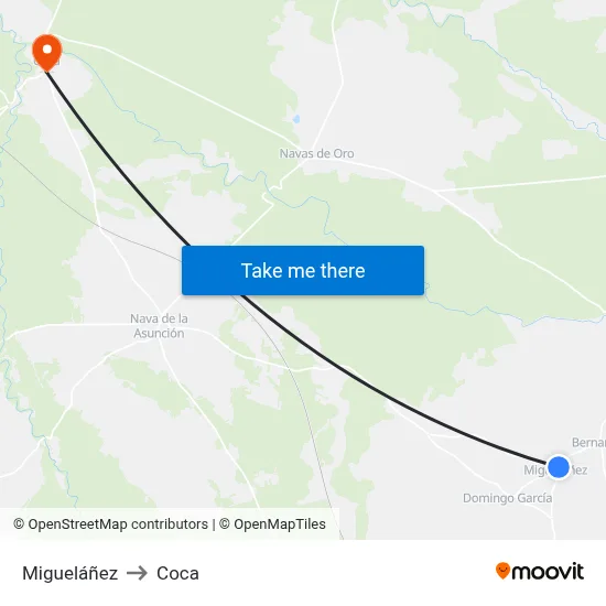Migueláñez to Coca map