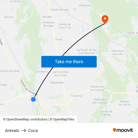 Arévalo to Coca map