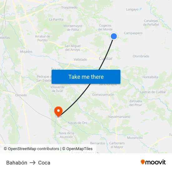 Bahabón to Coca map