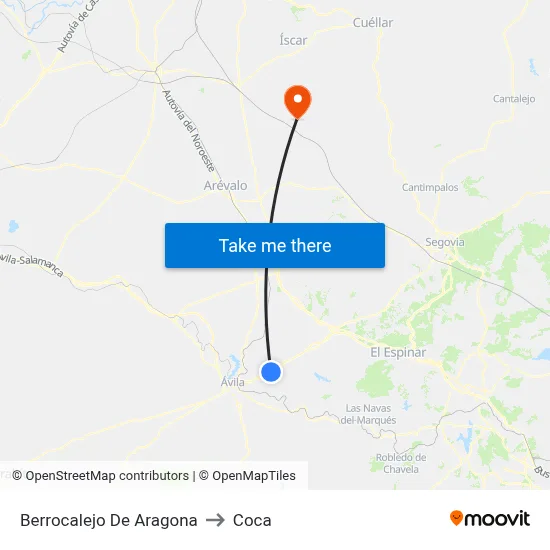 Berrocalejo De Aragona to Coca map