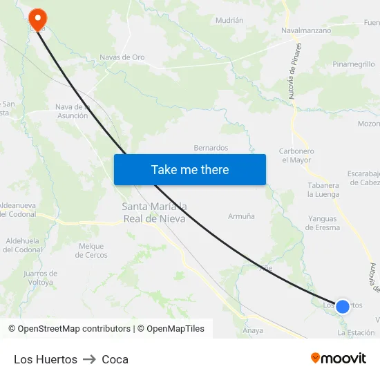 Los Huertos to Coca map