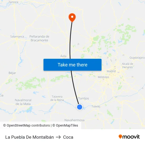 La Puebla De Montalbán to Coca map
