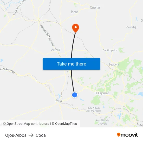 Ojos-Albos to Coca map