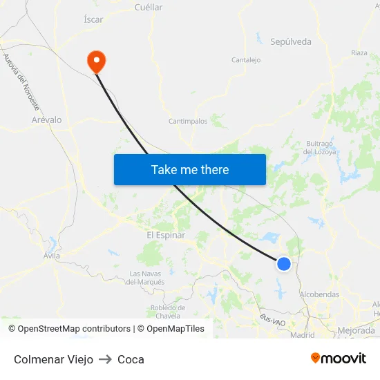 Colmenar Viejo to Coca map