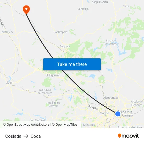 Coslada to Coca map