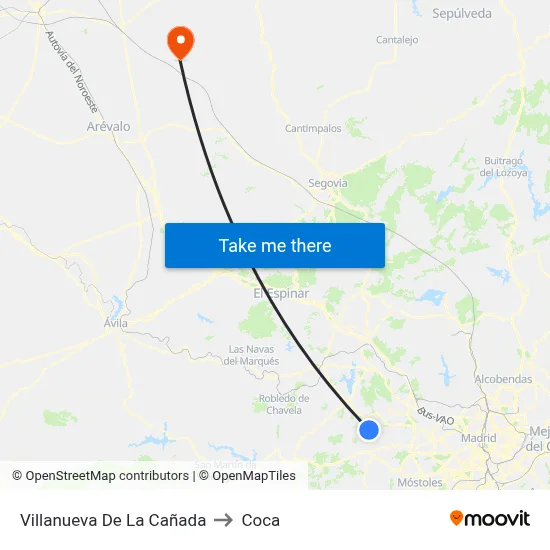 Villanueva De La Cañada to Coca map