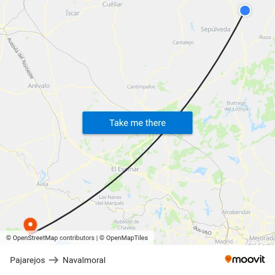 Pajarejos to Navalmoral map