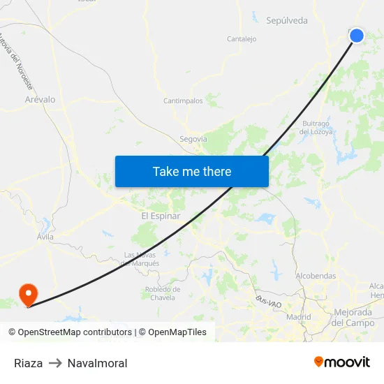 Riaza to Navalmoral map