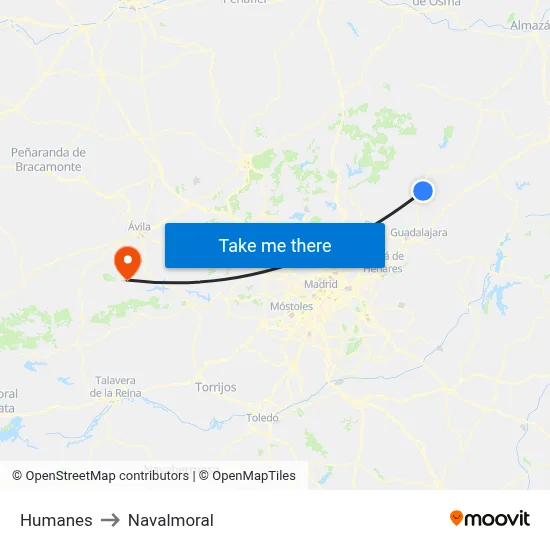 Humanes to Navalmoral map