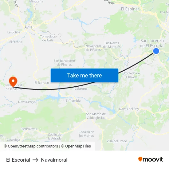 El Escorial to Navalmoral map