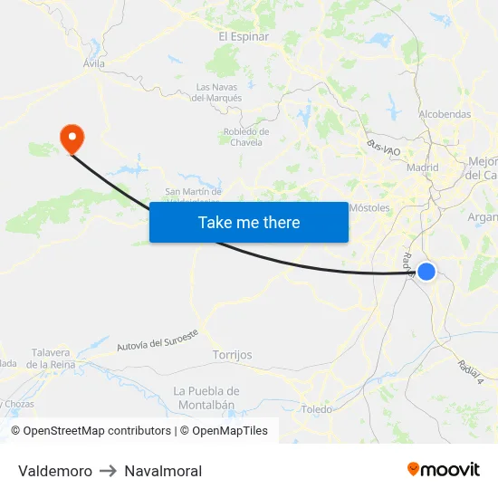 Valdemoro to Navalmoral map